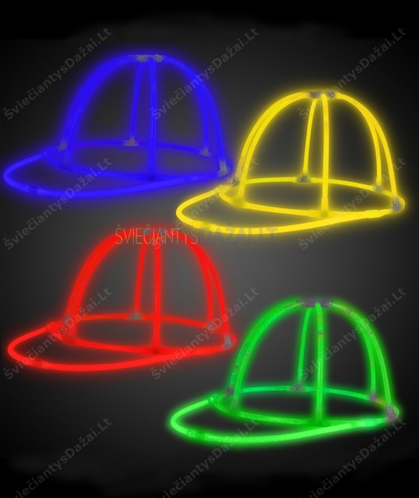 4 spalvų kepurės - jungtukų ir šviečiančių lazdelių rinkiniai